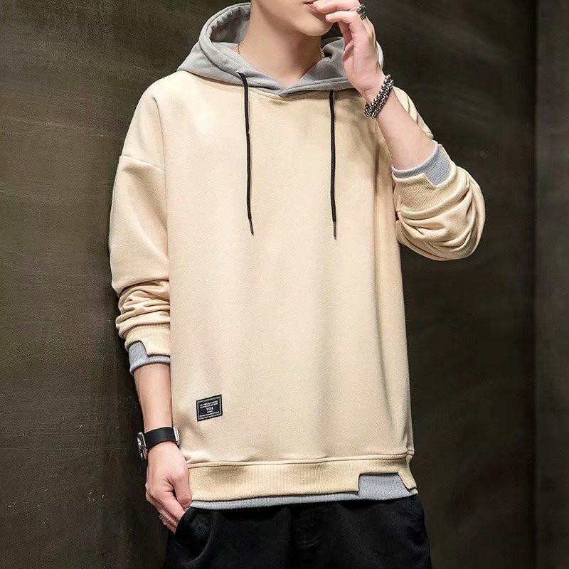 Men's Trendy Hooded Sweatshirt - Spring/Autumn, All-Match, Loose Fit, Casual Two-Piece Look for Teens and Students.