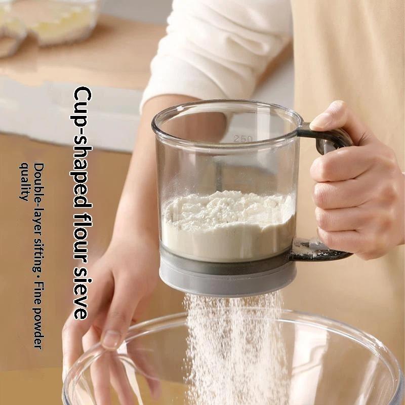 Semi-Automatic Flour Sifter Hand Press Design Transparent Food Grade Sieve for Home Baking Cake Pastry Making