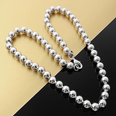Collar de cadena de bolas de plata de 8 mm, hecho a mano, de aleación, con cuentas huecas, para mujeres y hombres, para uso diario, regalos, citas y fiestas.