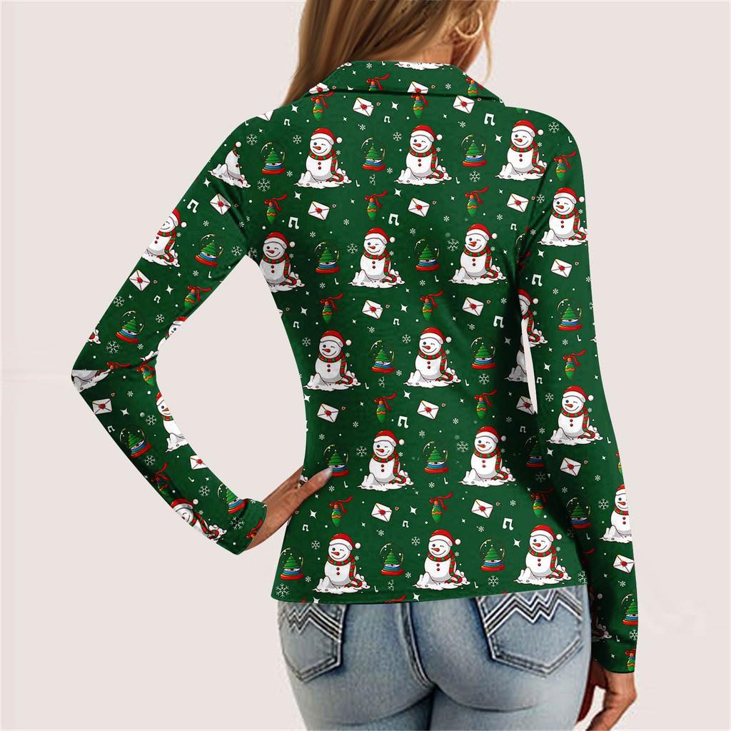 Damska Moda Casual Drukowana Bluzka z Dekoltem w Serek, Długim Rękawem, Zapinana na Guziki