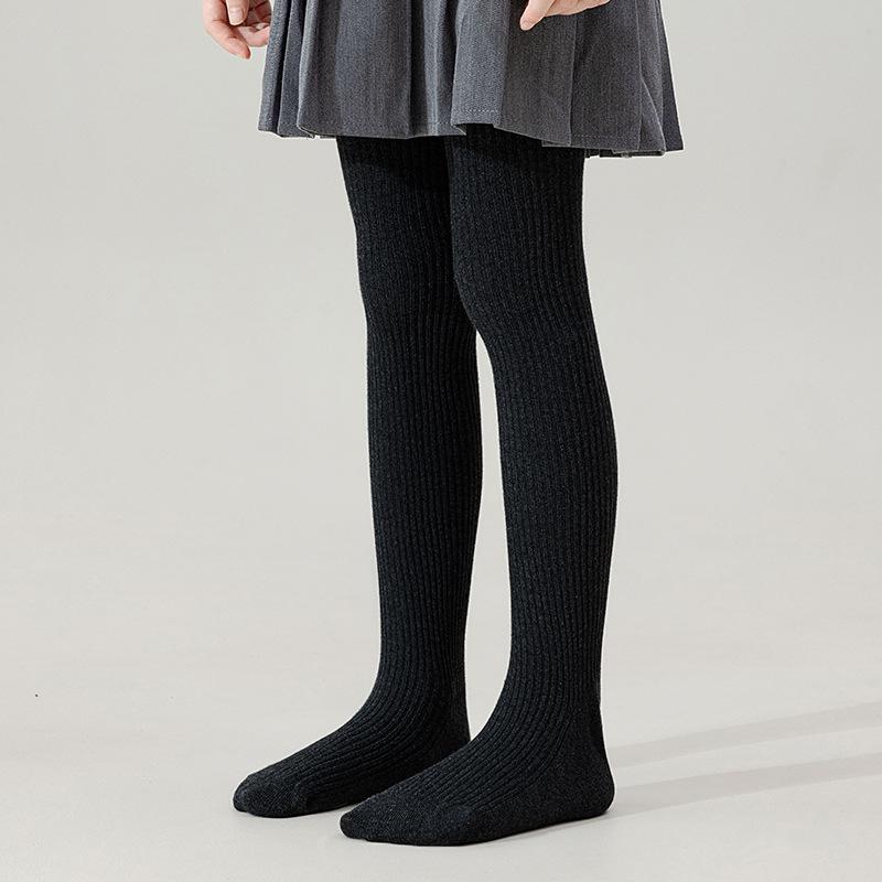 Children's TikTok Style Thin Fleece Tights - Autumn/Winter - Gray/Black Leggings