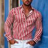 Men's Vertical Striped Long Sleeved Shirt, High-quality Lapel Cardigan, Personalized Letter Printed Casual Men's Top