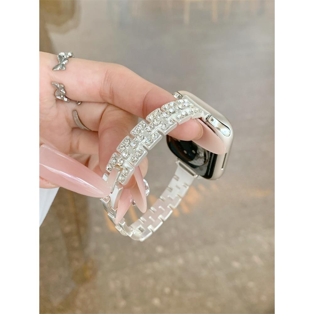 Stop Kwadratowy Kryształ Cukru Diamentowy Błyszczący Bransoletka Pasek do Zegarka dla Apple Watch Kobiety 40/41/38/42/44/45/46/49mm dla iWatch S11/10/9/8/7/6