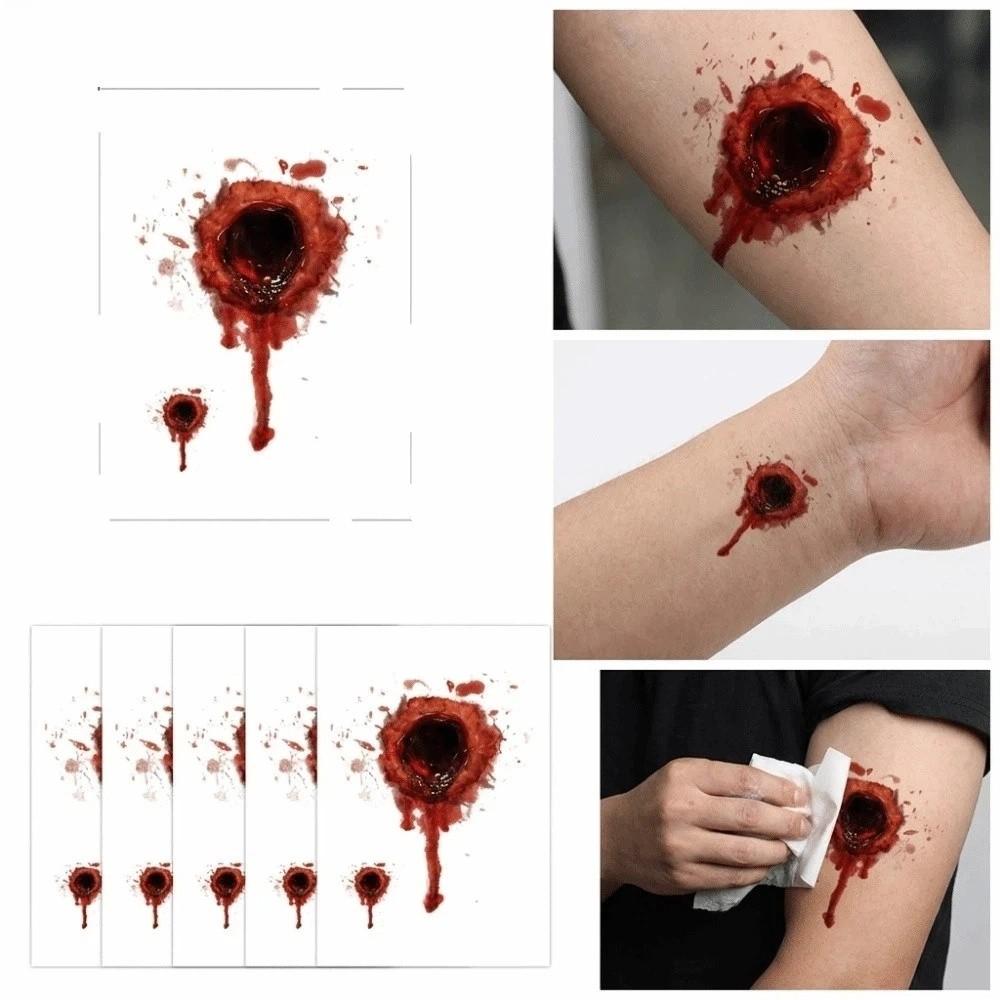 5PCS/SET Long-Lasting Bloody Scar Tattoos Decals Halloween Fake Wound Stickers Film Props