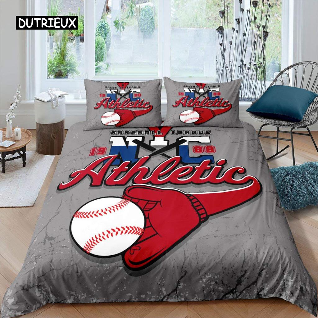 Baseball Duvet Cover Polyester Ball Pattern Sports Theme Player Twin Bedding Set for Teen Baseball Lovers Queen King Quilt Cover