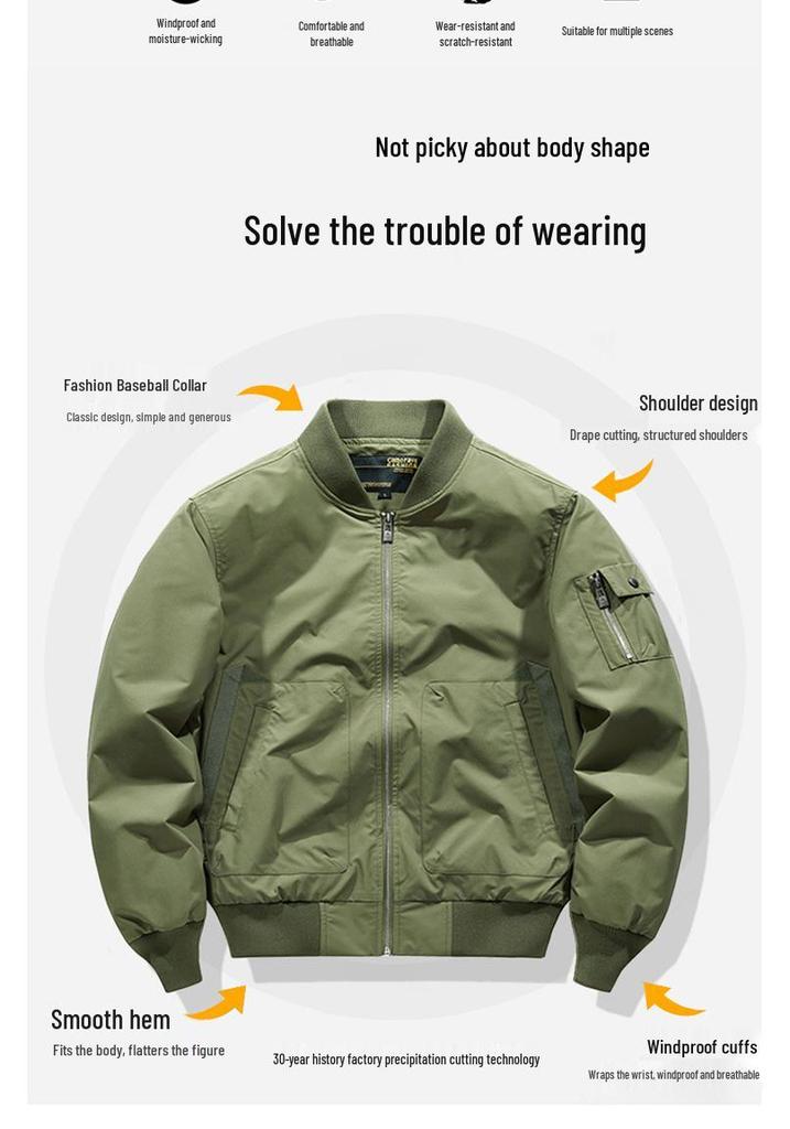Men's Retro Flight Suit Baseball Jacket - Casual, Loose, Versatile Outerwear