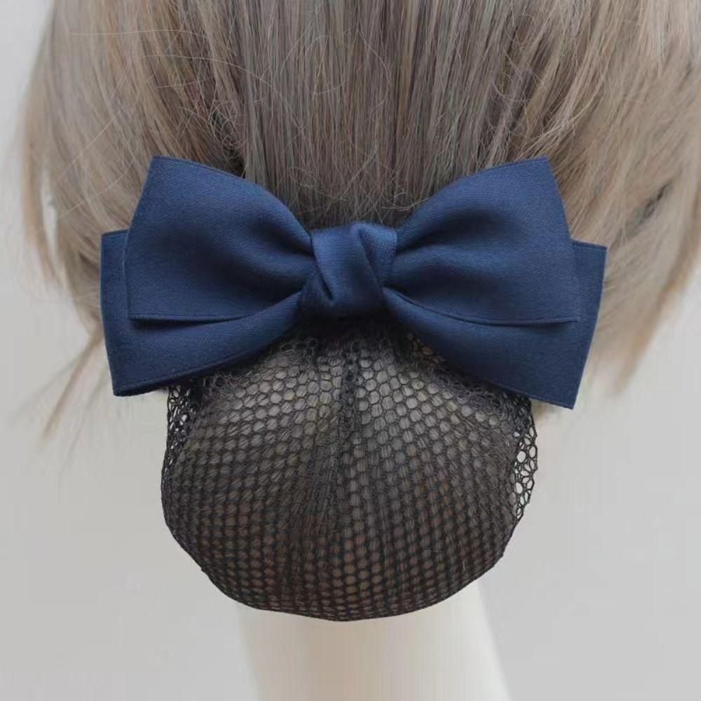 

Korean Style Bun Snood Headwear Hair Net Cover Sweet Bowknot Spring Clip Office Blue-Style A