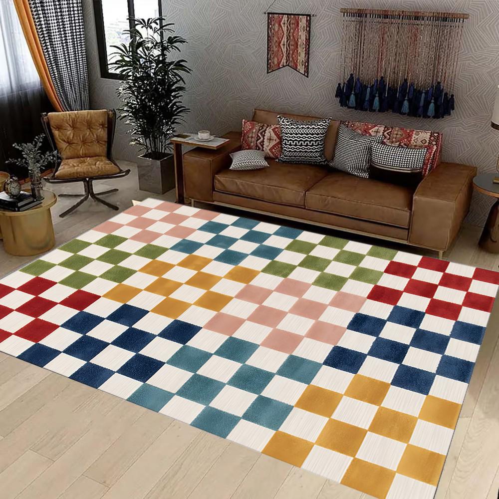 Colorful Grid Pattern Carpet Mat Rug Soft Non Slip Floor Mat for Kids Playroom Bedroom Home Decoration Living Room Decoration