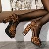 Fashion Sexy Leopard Super High Heels Sandals Women Ankle Strap Chunky Platform Party Wedding Shoes Woman Open Toe Plus Size 42 Pumps