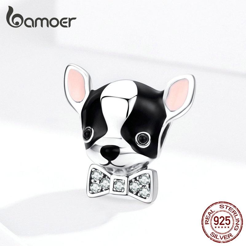 Bamoer Enamel Lovely Chihuahua Dog Charm Silver 925 Original Fit Bracelet Bangle 925 Sterling Silver Jewelry Femme SCC1310