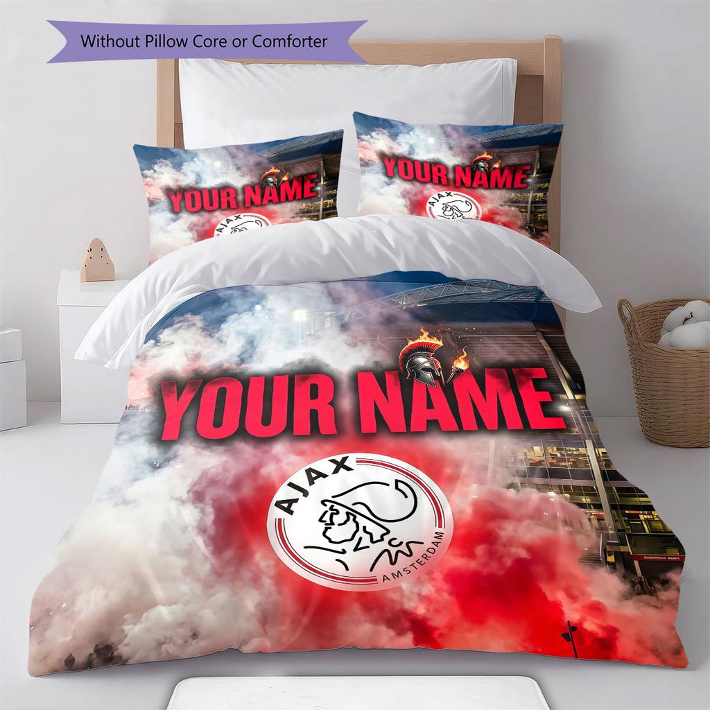 Custom Name,AFC Ajax Pattern Bedding Home Decoration Birthday Gift ( 1 duvet cover + 2 pillowcase, without core),fan merchandise.