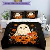 3-teiliges Cartoon-Geist & Kürbis Halloween Bettwäsche-Set - 1 Weiche Bettbezug + 2 Kissenbezüge, Maschinenwaschbar - Geeignet für alle Jahreszeiten, Perfec