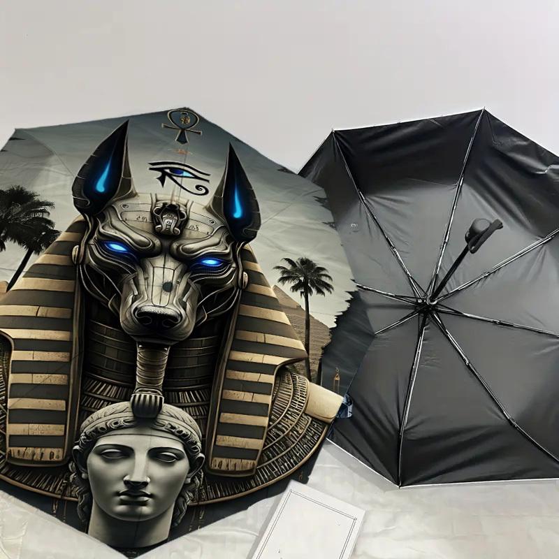 1 Stück Ägyptischer Anubis Regenschirm - 8 Speichen verstärkt, Automatisches Öffnen, Leicht & Langlebig, Süßes Modeaccessoire für den Außenbereich, Strand oder Freizeit, Strand U