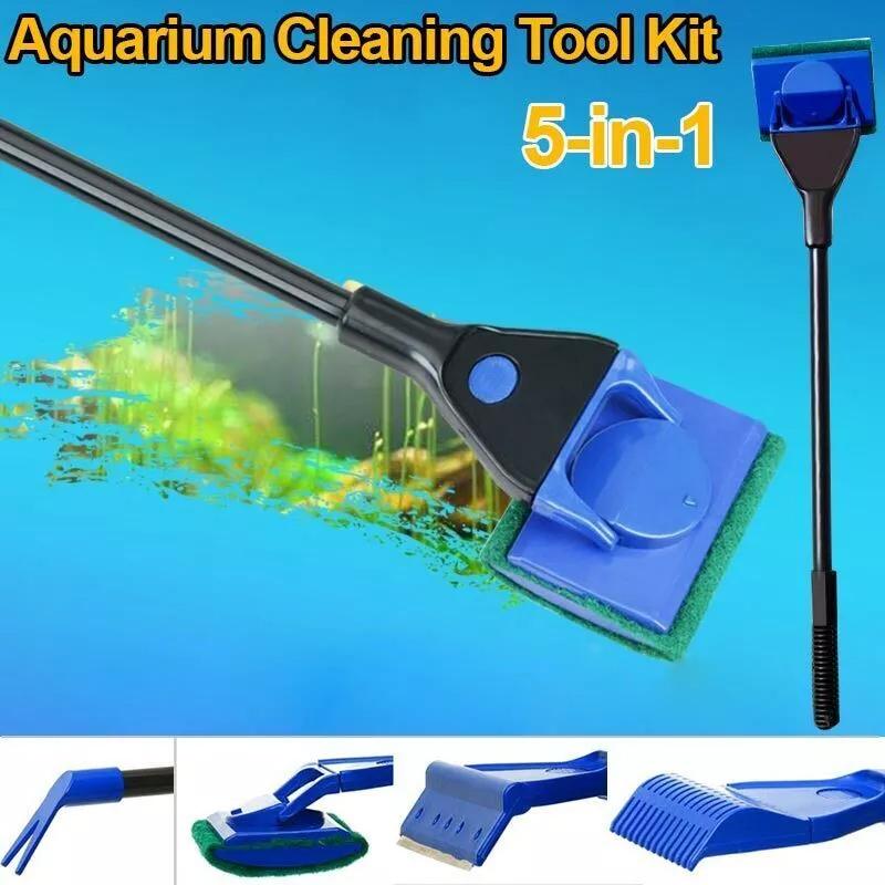 5 In 1 Aquarium Cleaning Kit Glass Brush Scraper Fishnet Fish Tank Cleaner Tools