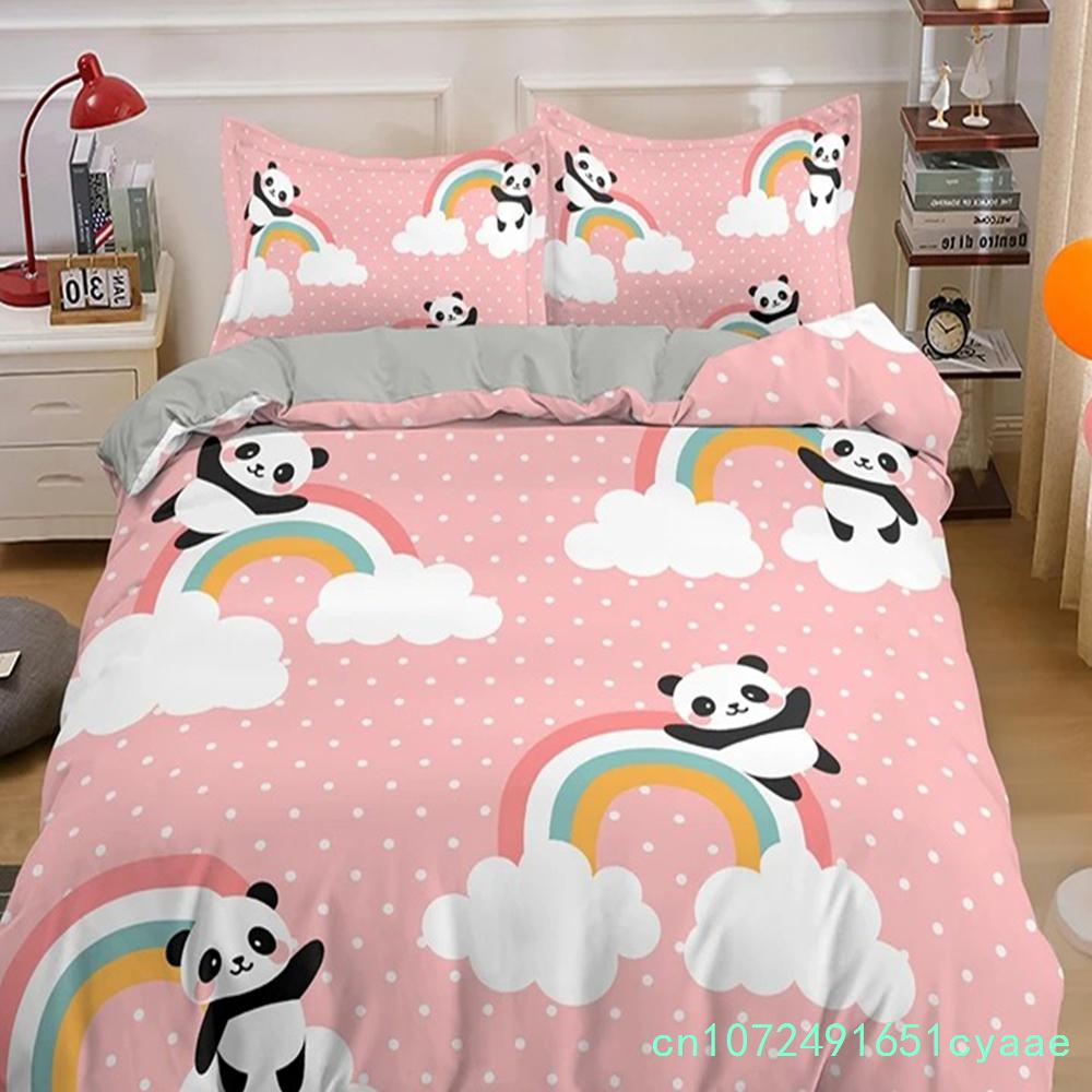 Set Biancheria da Letto Panda Stampa 3D Copripiumino Morbido Con 1/2 Federe Per Bambini Adulti Microfibra Ragazza Bambini Copripiumino
