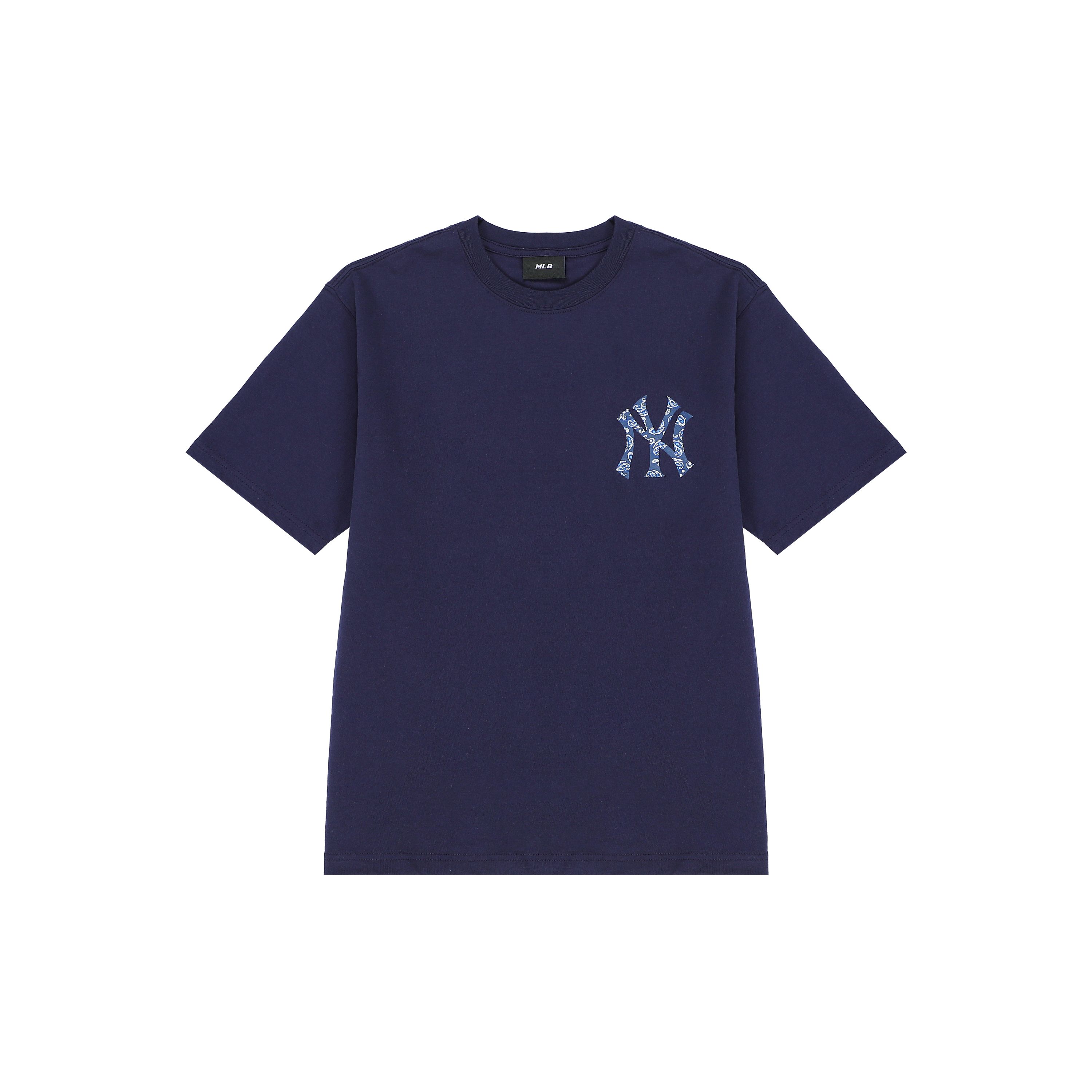 MLB Nautical Cashew Flower Einfarbiges Logo Aufgedrucktes Rundhals-Kurzarm-T-Shirt Unisex T-Shirts Dunkelblau 3ATS53023-50NYD S gray