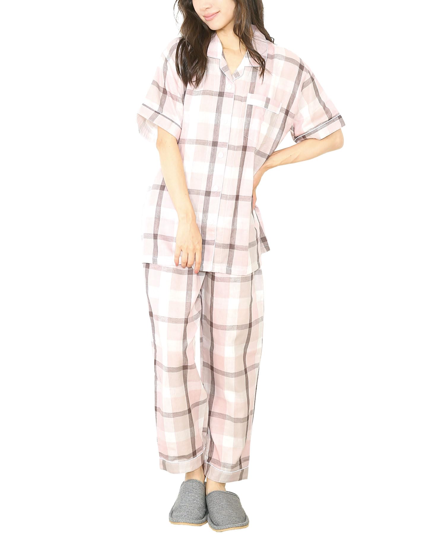 

НИШИКИ Шорты Сделаны из Премиального Чесаного Двойного Нежные спереди сверху и снизу Длинная Домашняя Одежда Женская Пижама, Рукав, Лето, 100% Хлопок, Пряжа,