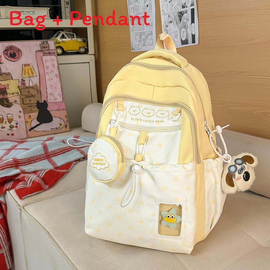 Lightweight Girl Backpack With Nylon And Spotted Pattern For Classroom And Commuting