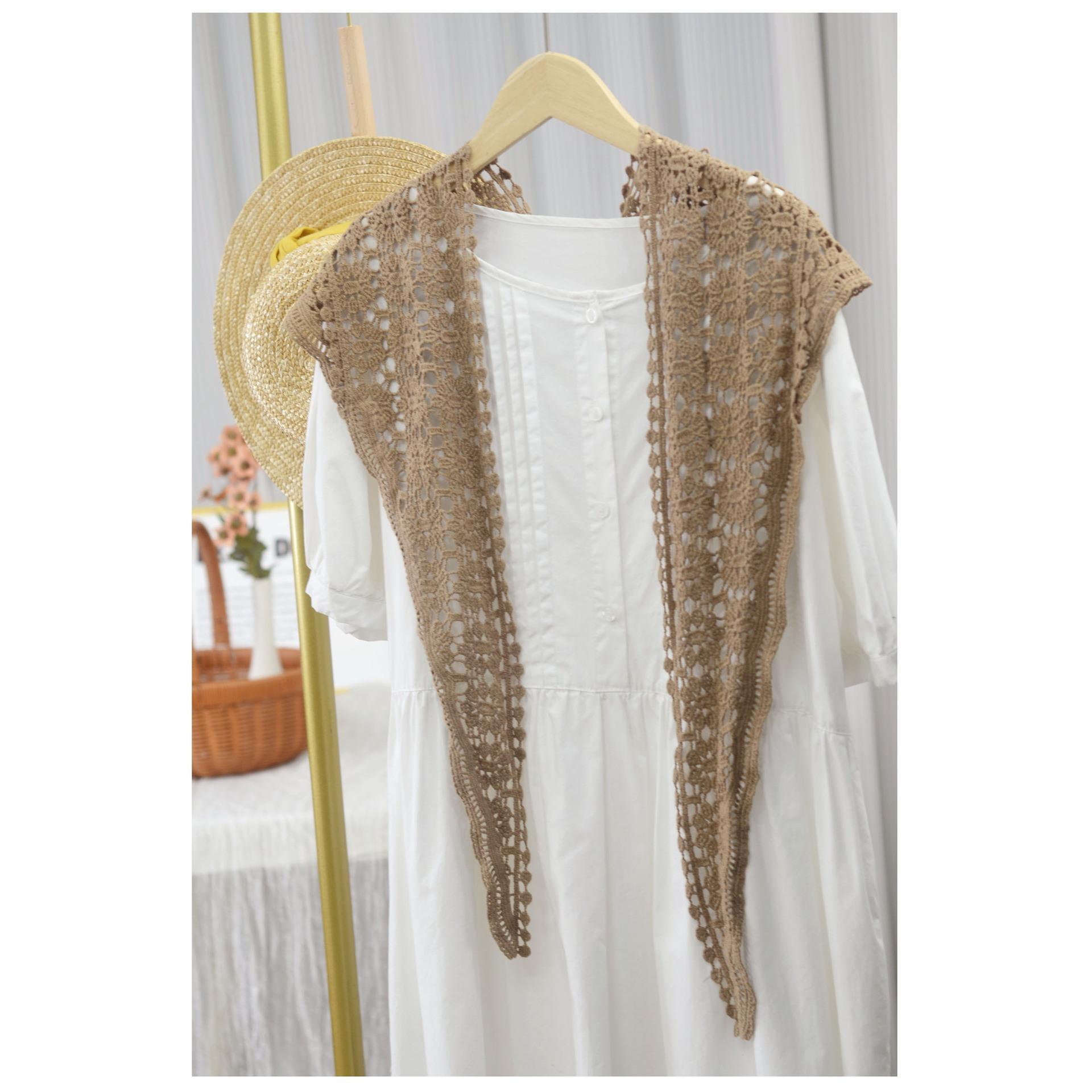 Johnature Вязаный крючком треугольный шарф ручной работы Универсальный весенне-летний женский однотонный ажурный шаль-шарф хаки