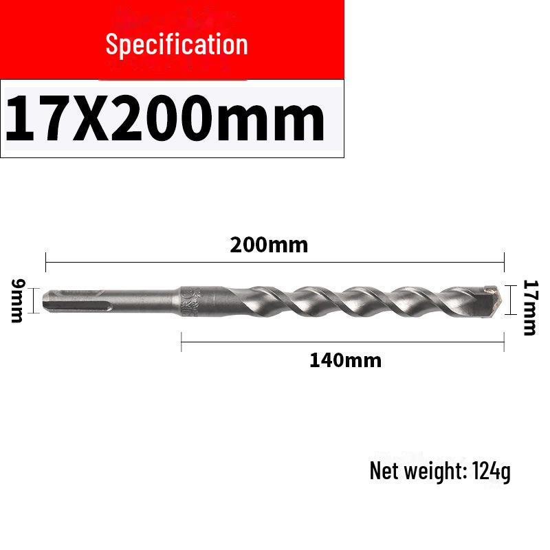 Impact Hammer Drill Bit for Drilling Through Concrete and Cement Walls with Round and Square Handles, Two Pits, and Two Grooves.