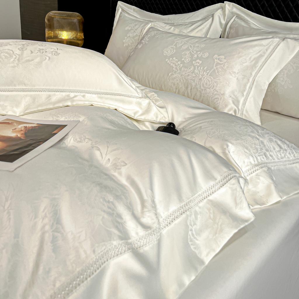 Sleep grid high-precision large flower position jacquard hollow lace bed cover four piece set