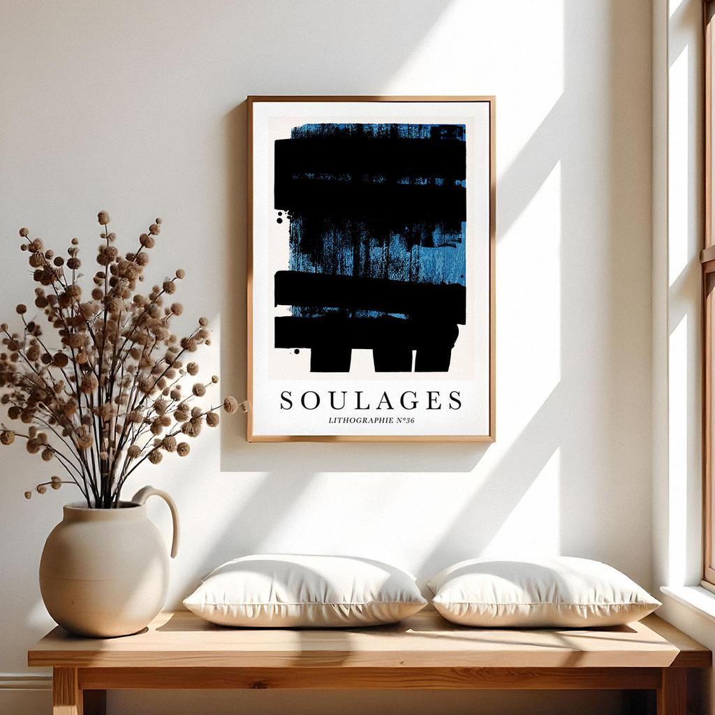 Plakat abstrakcja soulages czarny niebieski