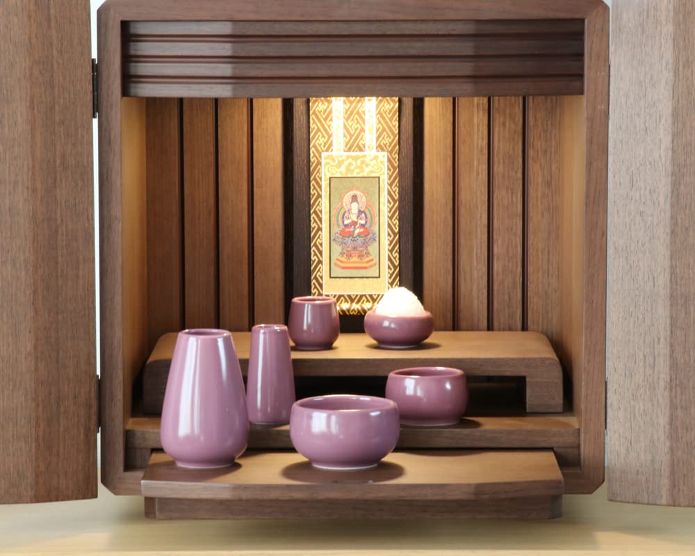 Ceramic Buddhist Altar Equipment Perfect for a Mini Buddhist Purple "Momiji" 6-piece Set, Altar,