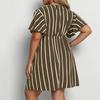 Damen Plus Size Gestreiftes V-Ausschnitt Freizeit Sommerkleid mit Kurzen Ärmeln, Fließendes A-Linien Design, Bequeme Passform