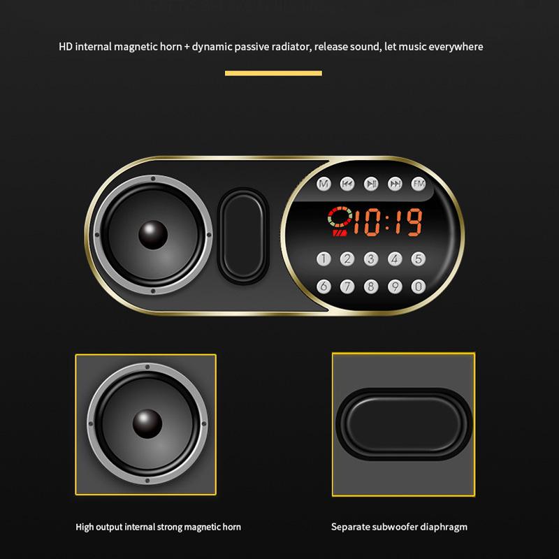 Portable Mini FM Radio Wireless Bluetooth 5.0 Speakers TF\USB\LED Flashling Function Support 3.5mm Earphone MP3 Player