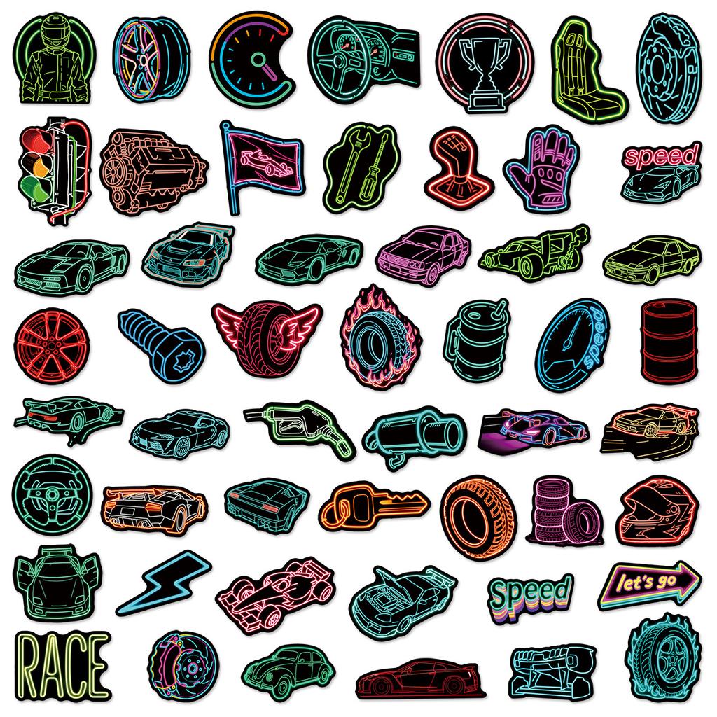 50PCS Neon Lights Racing Car Graffiti Stickers DIY Luggage Scooter Refrigerator Car Motorcycle Helmet Stationery Stickers