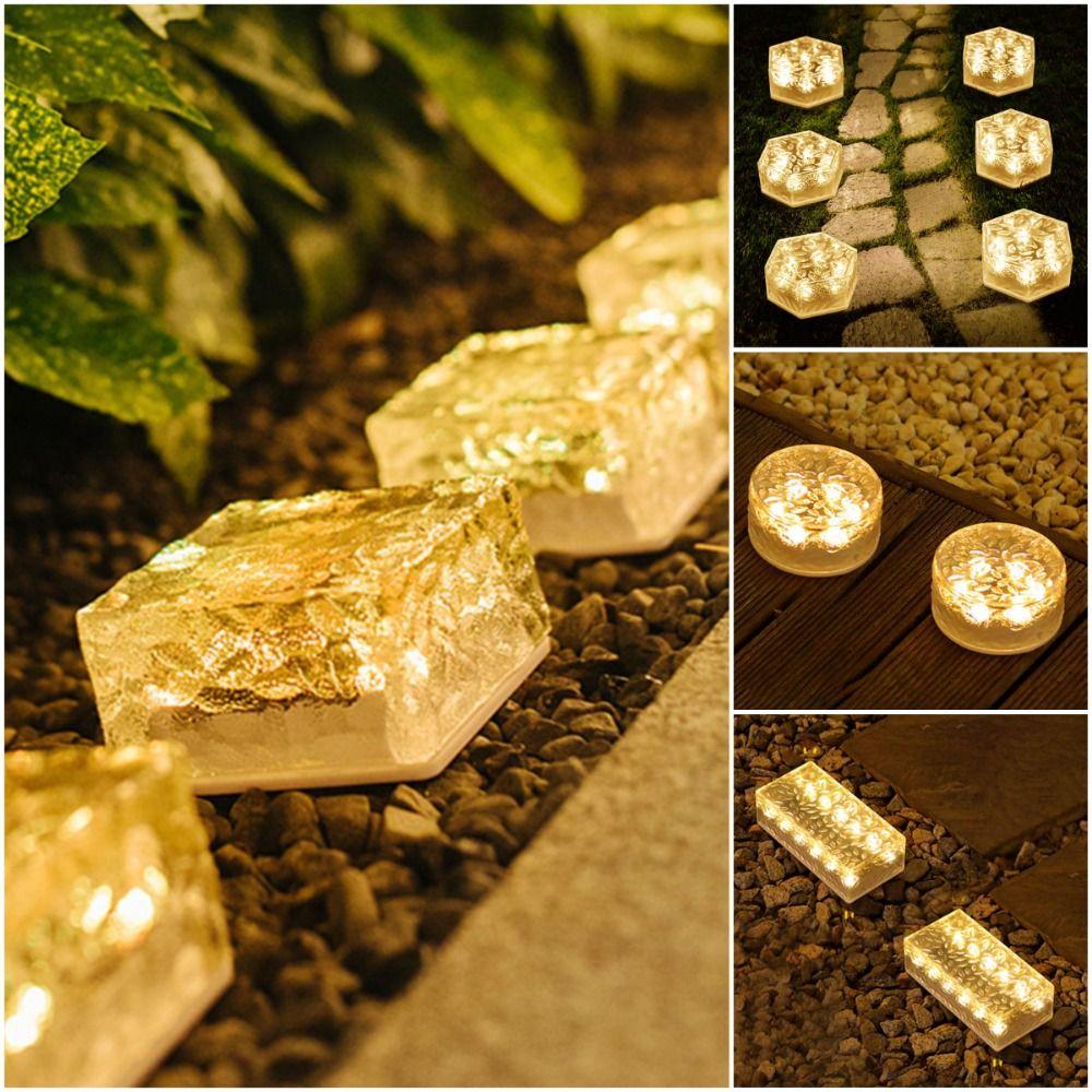 White/Warm White Light Ice Cube Brick Lights Solar Pathway Landscape Lamp  Outdoor