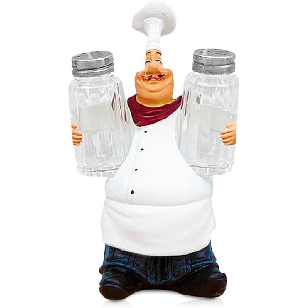 Resin Decorative Ornaments,Kitchen Decor,Cook Statue,French Chef Figurines with Salt and Pepper Shaker Set