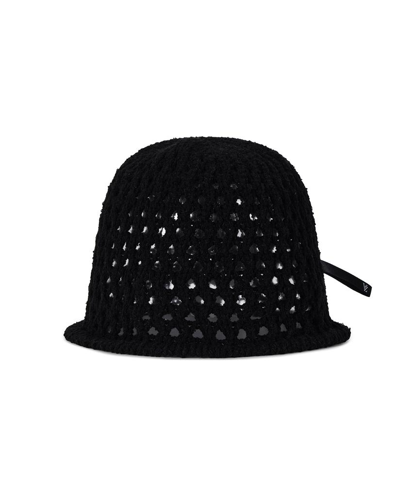 Bajal Vz Long Label Punched Knit Bucket Hat Black