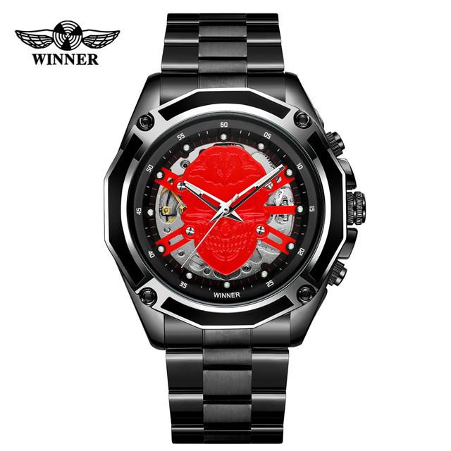 T-winner Men's Fashion Casual Hollow Skull Waterproof Automatic Mechanical Watch