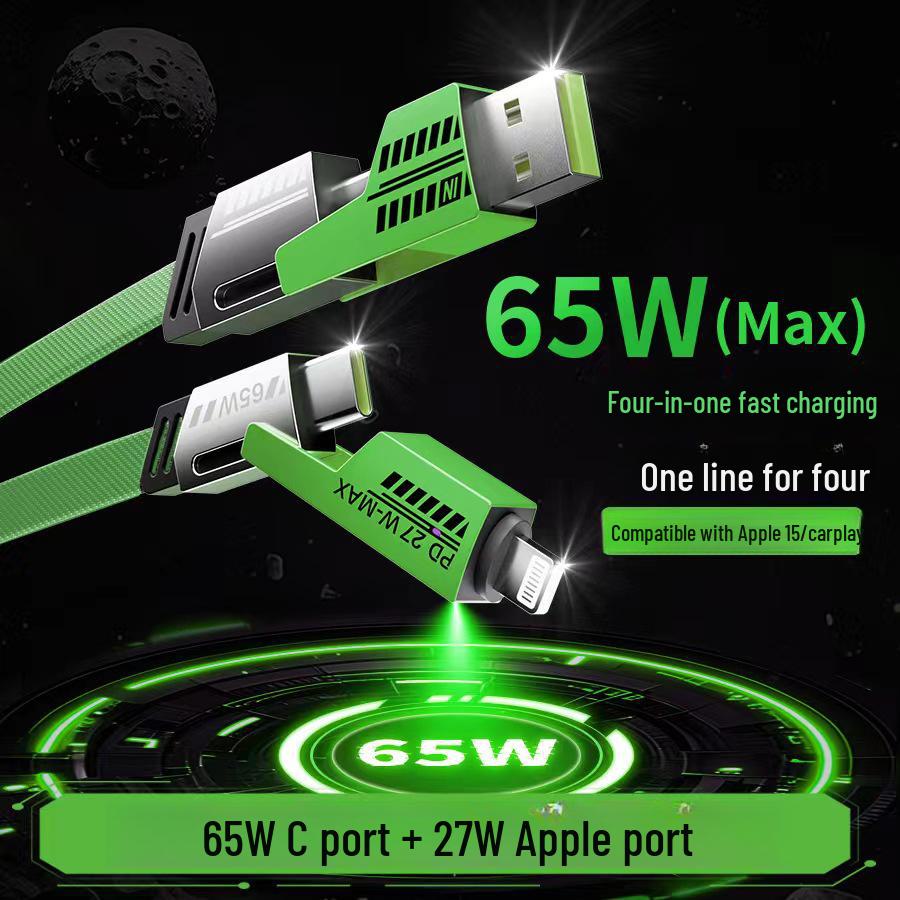 High-Quality PD27W 4-in-1 Fast Charging Braided Cable, Compatible with Apple 15