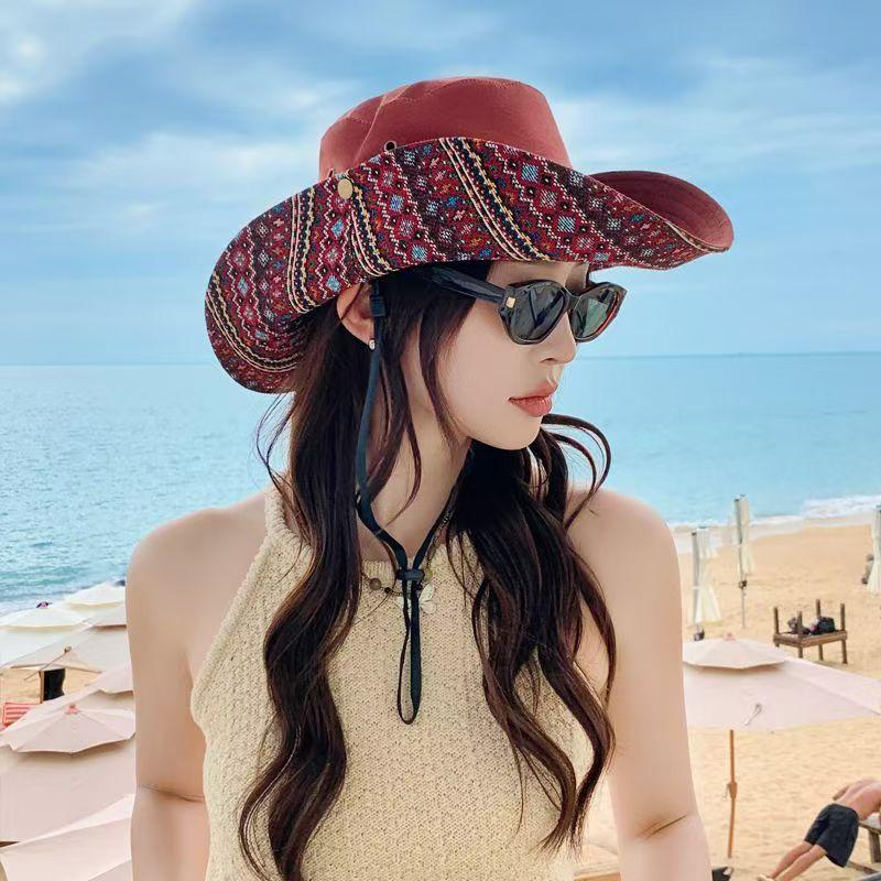 Etnisk Stil Western Cowboyhatt För Kvinnor Män Med Bred Brätte Solskydd Utomhus Solhatt