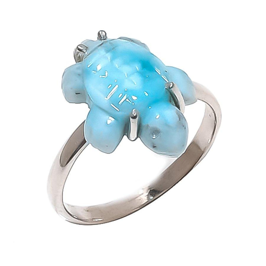 

Natural Larimar Gemstone Handmade 925 Sterling Silver Jewelry Ring Size 7.5 k9I21