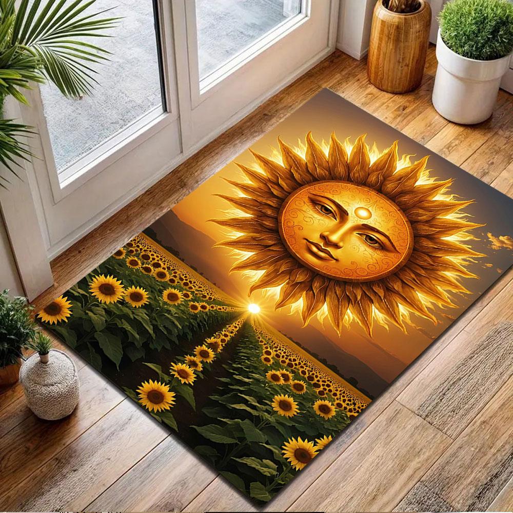 Radiant Sun Over Sunflower Field Patterned Carpet, Non Slip Mat Suitable for Living Room and Bedroom Sofas