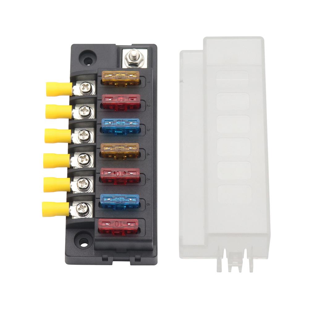 6-Way Compact Fuse Box with Single Input and 6 Outputs