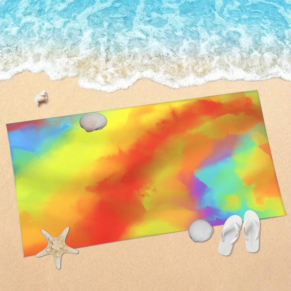 

Summer Rainbow Tie-Dye Beach Towel Colorful Gradient Radial Art Print Soft Absorbent Quick Dry Towel for Beach Use W40*H60(CM)