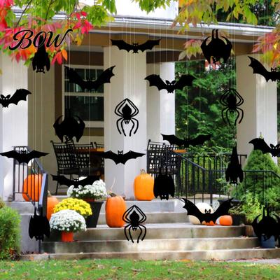 Indoor Halloween Hanging Bats 12 Pcs Decorations with Glowing Eyes, 3D Realistic Spooky Fake Flying for Haunted House Porch Garden Wall Window