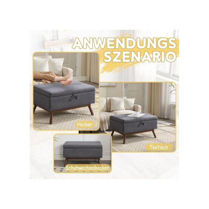 Tabouret De Rangement - MUVOE - Carré - Bois Massif - Multifonctionnel - Gris