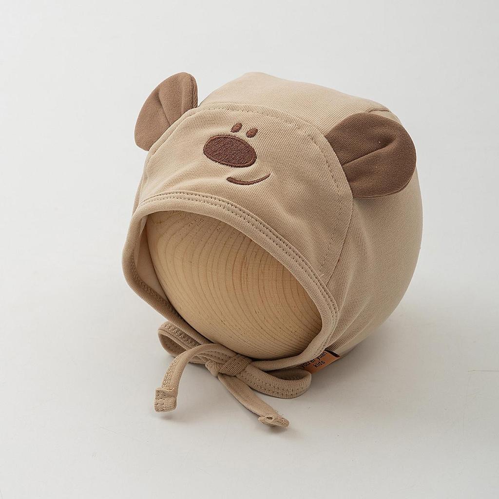 Cute Bear Baby Ear Protection Cap Spring Autumn Cotton Beanie for Infant Boy Gir Solid Color Windproof Bonnet