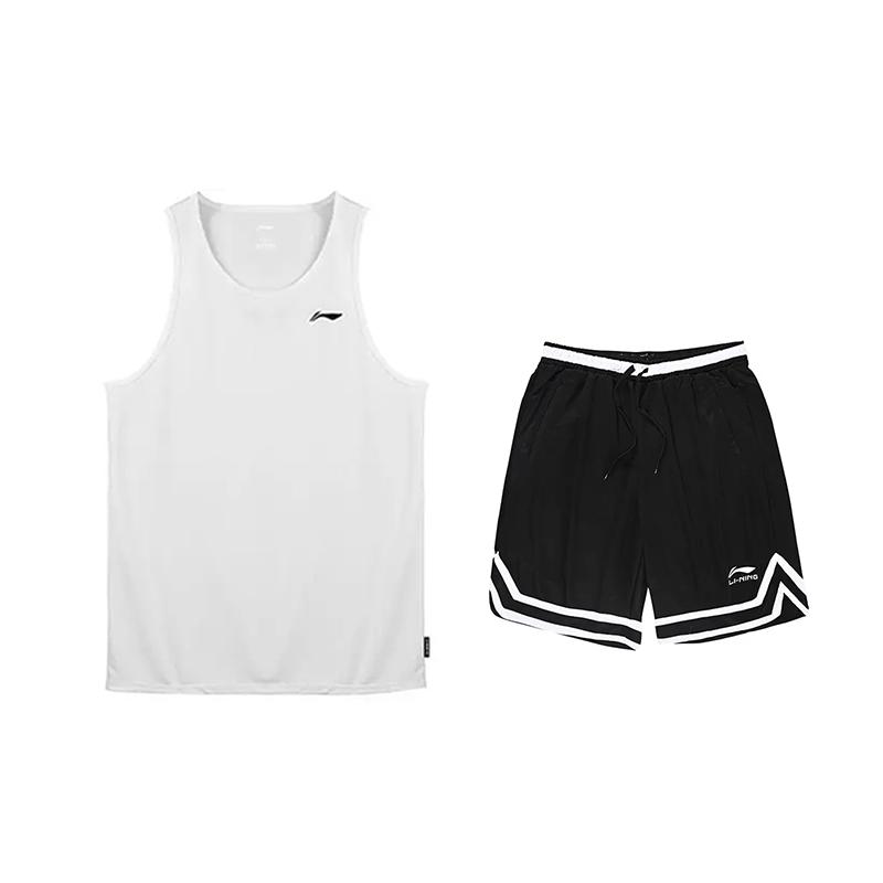 

Li-Ning Breathable Quick-Dry Solid Color Vest Striped Mid-Waist Comfortable Shorts Casual Sports Set Unisex sets AVSV201-1+YAPV001-1 L