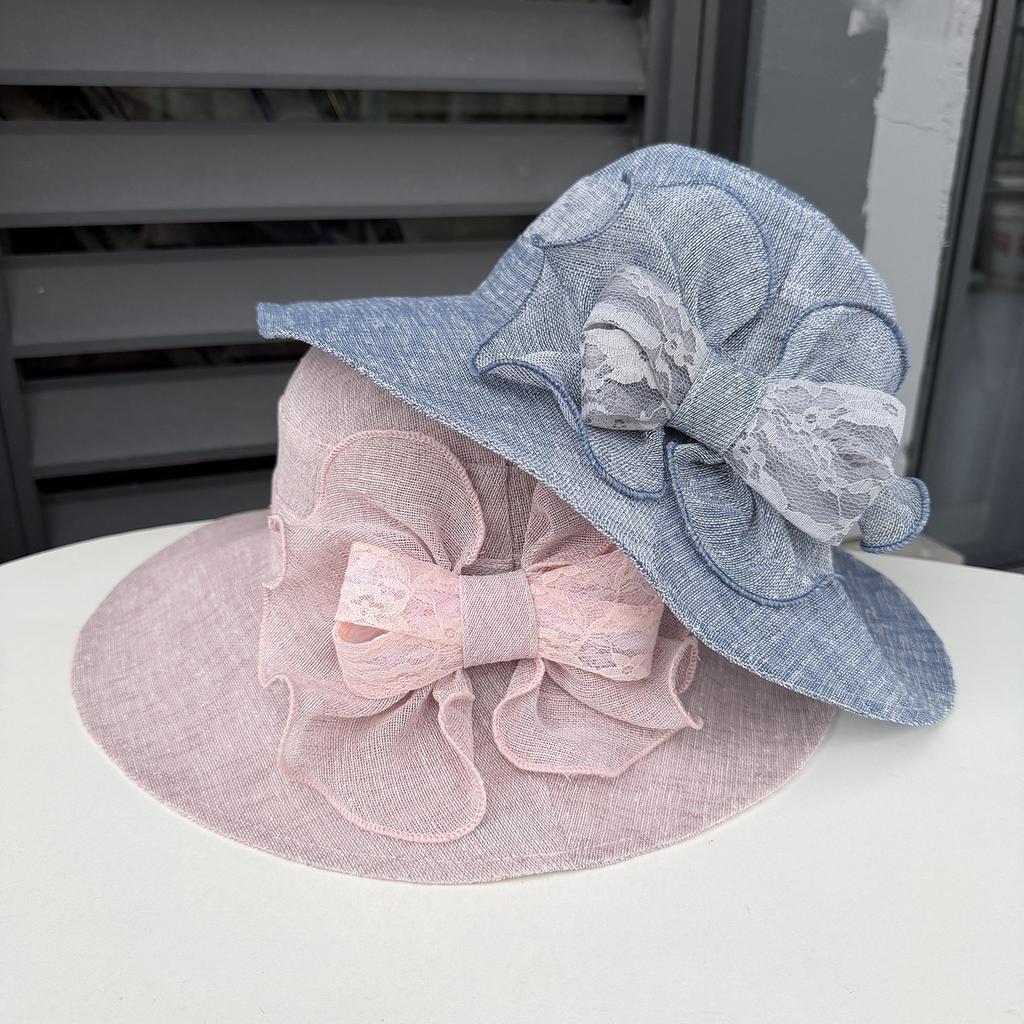Spring and summer outdoor big eaves sunscreen bucket hat fashion casual linen breathable beach hat ladies sunshade basin hat