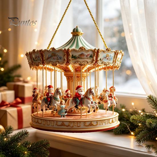 Santa Claus Carousel Pendants Christmas Carousel/Snow Cottage Hanging Ornament, Double-Sided Double Sided Printed Acrylic Charms Pendant for