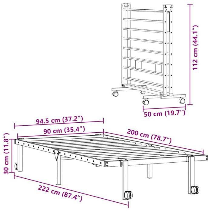 VidaXL Cadre de lit sans matelas pliable blanc 90x200 cm acier, cadre de lit en métal, cadre de lit pliable, sommier, cadre 4103967