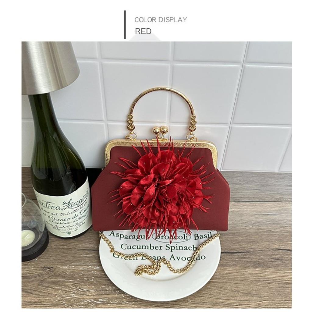 Handbag Women Cloth Flower Chain Strap Evening Wedding