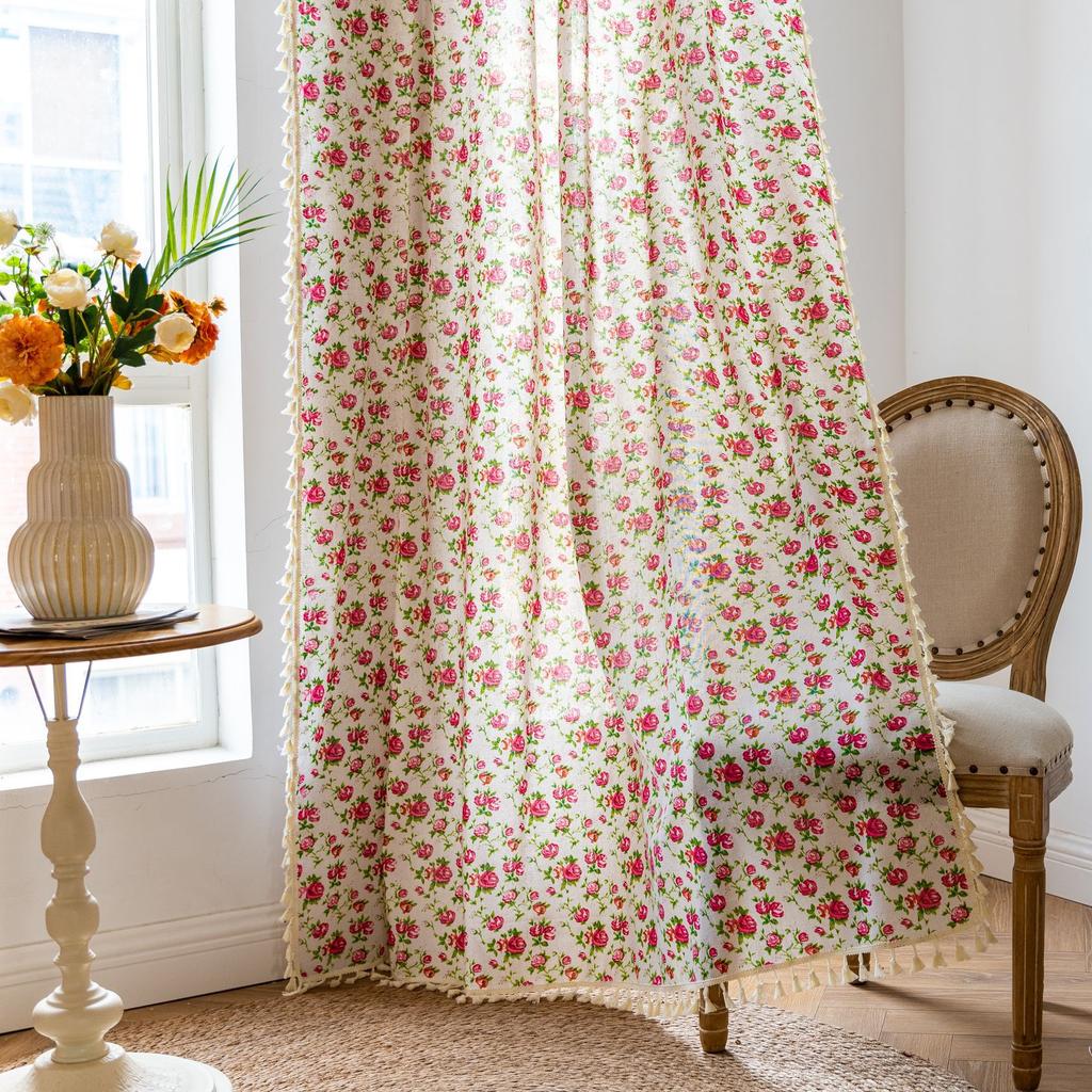 North American Curtain Finished Small Window Kitchen Half Curtain Fringed Cotton And Linen Half Blackout Bay Window Short Curtain Japan South Korea