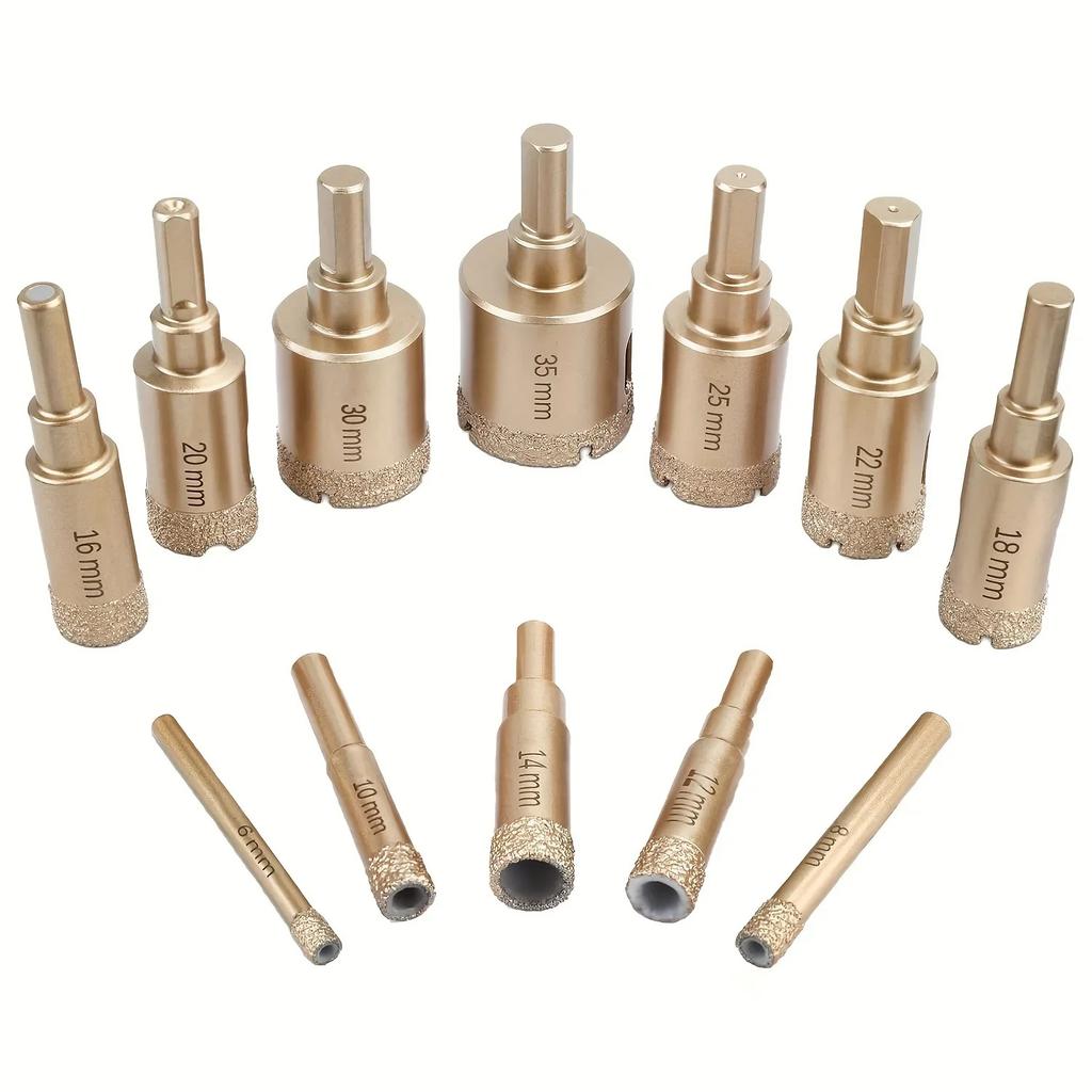 Set di 12 Punte da Trapano Diamantate per Vetro, Marmo e Pietra - Kit Sega a Tazza da 6-35mm con Attrezzi Manuali, Granito, Piastrelle, Ceramica